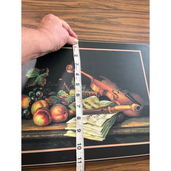 11”x15” black pressed wood placemats with violin music fruit - Picture 4 of 5